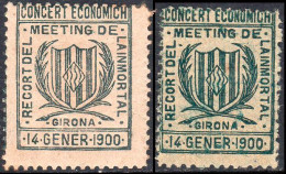 Delcampe - España - Viñetas Nacionalistas - 1900 - "Girona - Meeting De..." 2 Valores Sobre Papel Blanco - Ungebraucht
