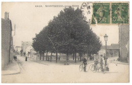 Delcampe - MONTREUIL-SOUS-BOIS, PLACE DE L'ÉGLISE, TREES, BICYCLES, CYCLISTS, PEDESTRIANS, STREET VIEW, POSTCARD, 1916, FRANCE; - Montreuil