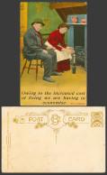 Delcampe - Humour Old Postcard Owing To Increased Cost Of Living We Are Having To Economise - Comics