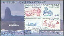 Delcampe - Greenland 2001 Arctic Vikings S/s, Mint NH, Nature - Birds - Dogs - Horses - Sea Mammals - Ungebraucht