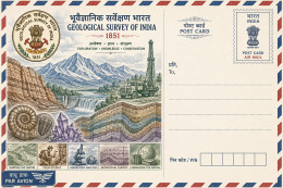 Delcampe - Airmail Geological Survey Postcard Fromindia/ Fossils Minerals Rare Earth Water For Sustainable Future - Berge