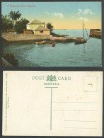 Delcampe - Bermuda Old Postcard A Fishermans Home, Fishing Boats Harbour Palm Tree Panorama - Bermuda