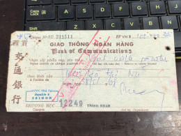 Delcampe - SOUTH VIET NAM BANK  Check GIAO THONG NGAN HANG BEFORE YEAR 1950/1972 Very Nice -1 Pcs - Schecks  Und Reiseschecks