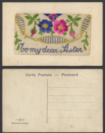 Delcampe - WW1 SILK Embroidered French Old Postcard To My Dear Sister, Flowers Empty Wallet - Non Classés