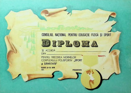 Delcampe - Romania Socialist Republic RSR Sports Diploma Blank CNEFS Sport Si Sanatate Elevi 6-14 Ani Award Green 1970s DEL 6 - Rumänien