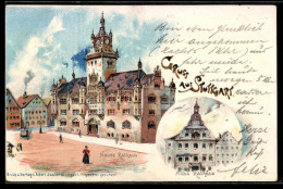 Delcampe - Lithographie Stuttgart, Neues Rathaus, Altes Rathaus - Stuttgart