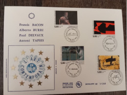 Delcampe - 1992 " ART CONTEMPORAIN EURO. " Sur Enveloppe 1er Jour Grand Format Sur Soie. N° YT 2779 à 2782 Parf. état. FDC à Saisir - Non Classés