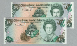Delcampe - Cayman Islands 2x5 Dollars 1998, P22a, UNC. Catalog Price $110 - Iles Cayman
