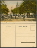 Delcampe - Chile Old Hand Tinted Postcard Santiago Alameda Street Monument Clock Tower TRAM - Chile