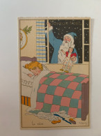 Delcampe - P13-illustrateur G.Lauve –le Rêve, Petite Fille Dans Endormie Dans Son Lit Père Noël, à La Fenêtre Avec Une Poupée Dorée - Sonstige & Ohne Zuordnung