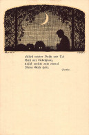 Delcampe - B155 Silhouette Lonely Boy Crescent Moon Goethe Poem 1915 Postcard - Sonstige & Ohne Zuordnung