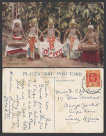 Delcampe - Ceylon KG5 9c 1929 Old Colour Postcard Native Devil Dancers Dancing Costume Drum - Sri Lanka (Ceylon)