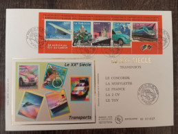 Delcampe - 2001 " TRANSPORT / CONCORDE... " Sur Enveloppe 1er Jour Grand Format N°tée Sur Soie N°YT 3471 à 3475 Parfait état. FDC - Sonstige & Ohne Zuordnung