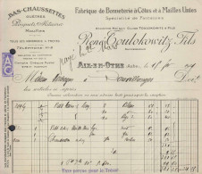 Delcampe - FACTURE - FABRIQUE BONNETERIE A COTES ET A MAILLES UNIES - RENE TOULOKOWITZ FILS - AIX EN OTHE - AUBE - BAS CHAUSSETTES - Vestiario & Tessile