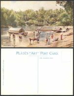 Delcampe - Ceylon C1930 Old Colour ART Postcard River Scene Cattle Native Men Sampans Boats - Sri Lanka (Ceylon)