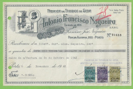 Delcampe - Porto - Recibo Da Casa Comercial Fábrica De Tecidos De Seda De António Francisco Nogueira - Portugal - Portogallo