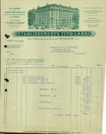 Delcampe - FACTURE - ETABLISSEMENTS TITO LANDI - ECLAIRAGE ET CHAUFFAGE PORTATIF - PARIS 4° - 1900 – 1949