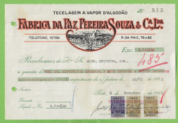 Delcampe - Porto - Recibo Da Casa Comercial Tecelagem A Vapor D'Algodão - Fábrica Da Paz, Pereira, Sousa, & Cª -  Portugal - Portogallo