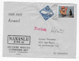 Delcampe - NEPAL Lettre Poste Aérienne , TIMBRES,    DEUTSCHE HIMALAYA / EXPEDITION 1977 MANASLU - Népal
