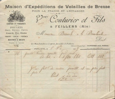 Delcampe - FACTURE - MAISON EXPEDITIONS VOLAILLES DE BRESSE - COUTURIER ET FILS A FEILLENS AIN - CHAPON POULETS POULARDES CANARDS - Alimentare