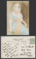 Delcampe - Actress Miss Ethel Mathews Matthews And Fan Old Real Photo Postcard Hand-Painted - Schauspieler