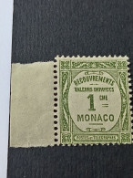 Delcampe - MONACO - RECOUVREMENTS VALEURS IMPAYEES N°1 - 1 CENTIME VERT - ETAT NEUF (++) - BORD DE FEUILLE GAUCHE BRUT - Taxe