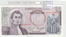Delcampe - CRJ1527 BILLETE COLOMBIA 10 PESOS 1980 P-407g.2 N01527 - Colombie