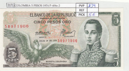 Delcampe - CRJ2171 BILLETE COLOMBIA 5 PESOS 1974 P-406e.2 - Colombie