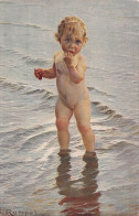 Delcampe - B135 Art By Karl Rumpel Boy In Sea Ein Schritt Ins Ungewisse Vintage Postcard - Sonstige & Ohne Zuordnung