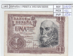 Delcampe - CRJ1802 BILLETE ESPAÑA 1 PESETA 1953 SIN SERIE P-144a.1 SIN CIRCULAR - Other & Unclassified
