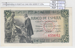 Delcampe - CRJ2330 BILLETE ESPAÑA 5 PESETAS 1945 SIN SERIE P-129a SIN CIRCULAR - 5 Pesetas