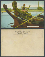 Delcampe - Burma Old Colour Postcard Carved Stern Of Burmese Boat, Native Man Rowing Ethnic - Myanmar (Birma)