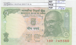 Delcampe - CRJ2327 BILLETE INDIA 5 RUPIAS 2010 P-94 Аc - Inde