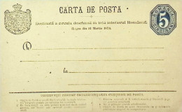 Delcampe - Romania Roumanie Principality 5 Bani Postcard Carta De Posta Unused Postal Stationery 1873 Coat Of Arms DEL 6 - Rumänien