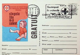 Delcampe - Romania Roumanie RSR 1977 Red Cross Propaganda Postcard Stationery Sangele Tau M-a Salvat Unused Free DEL 6 - Rumänien