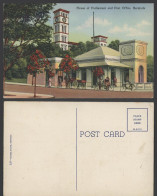 Delcampe - Bermuda Old Colour Postcard House Of Parliament Post Office Clock Tower & Street - Bermuda