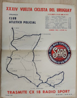 Delcampe - 1977 Uruguay Yerba Mate Sara Advertising Poster Cycling Tour Route Map 46 X 35 Cm - Cyclisme