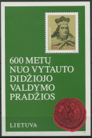 Delcampe - Litauen 1993 600 Jahre Regentschaft Vytautas Block 3 Postfrisch (C90147) - Litauen