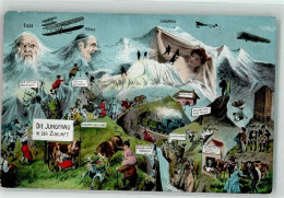 Delcampe - 3823 Wengen Zukunfts AK Vogelschau Berggeister Eisenbahn Fluggerät Die J... - 10687001 - Wengen