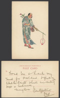 Delcampe - China Chinese Montage Stamps, Chinaman With Erhu And Lantern 老三多 Old UB Postcard - China