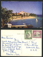 Delcampe - Jamaica KG6 2d 6d 1944 Old Colour Postcard TOWER ISLE HOTEL Ocho Rios Beach Boat - Jamaica