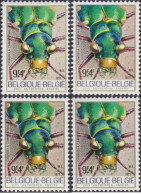 Delcampe - Belgique 1971 COB 1613. 4 Couleurs Différentes, Cicindèle Champêtre, Coléoptère Prédateur Vert Du Zoo D'Anvers. - Käfer