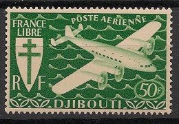 Delcampe - COTE DES SOMALIS - 1943 - PA N°YT. 6 - Avion 50f Vert - Neuf Luxe** / MNH - Nuevos