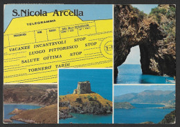 Delcampe - Italy - San Nicola Arcella - Multi-view Telegram Design With Crawford Tower And Arcomagno - 1990 - Posted - Cosenza
