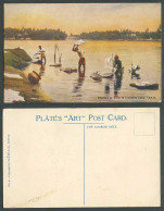 Delcampe - Ceylon Old Postcard Native Dhobies At Work In Colombo Lake Washermen Ethnic Life - Sri Lanka (Ceylon)