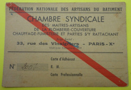 Delcampe - Chambre Syndicale De La Plomberie Couverture Chauffage Fumisterie 33 Rue Des Vinaigriers Paris Xème - M. Brouette 1948 - Lidmaatschapskaarten