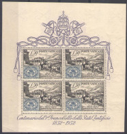 Delcampe - 1952 Vaticano, Foglietto "Centenario Primi Francobolli" - BF 1 - MNH** - Blocks & Kleinbögen