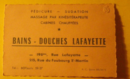Delcampe - Carte Commerciale Bains Douches Lafayette 198 Bis Rue Lafayette 215 Faubourg Saint Martin Paris - Pédicure Sudation - Ambachten