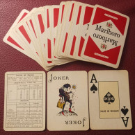 Delcampe - Ancien Jeu De Cartes MARLBORO Vintage Rouge & Blanc Grand Lettrage (Made In Belgium) Complet + Étui Cuir - Objets Publicitaires