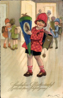 Delcampe - Gaufré Artiste CPA Baumgarten, Fritz, Einschulung, Mädchen Mit Zuckertüte, Meissner & Buch 3054 - Children's School Start